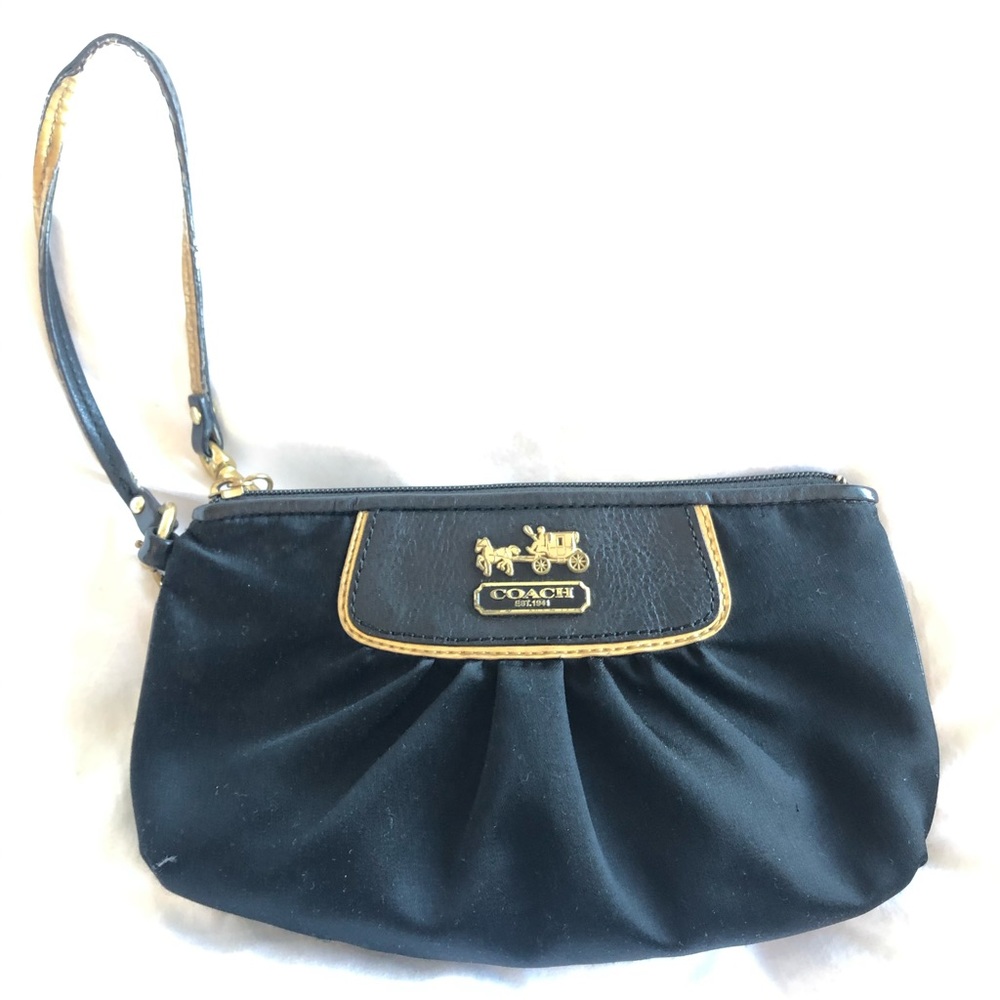 Black Satin Coach Wristlet Gold Hardware